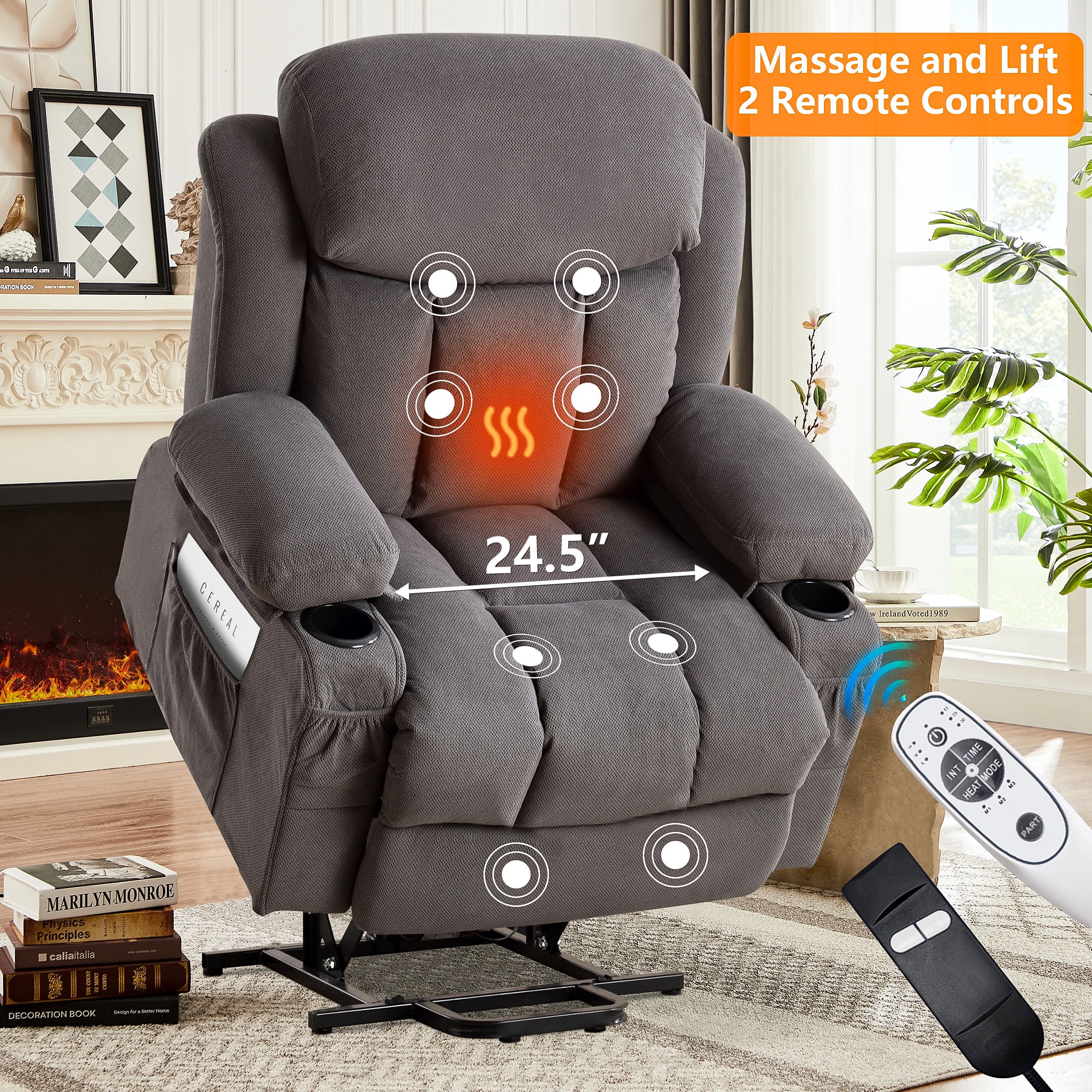 UHOMEPRO Power Lift Recliner Chair for Elderly, Electric Lift Chair with Heat & Gentle Massage, Compact Size for Seniors, USB Port, 2 Cup Holders, Living Room Recliner, Brown