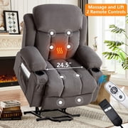 UHOMEPRO Power Lift Recliner Chair for Elderly, Electric Lift Chair with Heat & Gentle Massage, Compact Size for Seniors, USB Port, 2 Cup Holders, Living Room Recliner, Brown