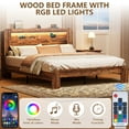 thumbnail image 1 of Queen Bed Frame, UHOMEPRO Wood Platform Bed Frame with LED Storage Headboard and Charging Station, Queen Size Bed Frame with Strong Support, Modern Bedroom Furniture, No Box Spring Needed, Brown, 1 of 14