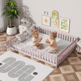 thumbnail image 1 of UHOMEPRO Queen Floor Bed with Fence and Door, Montessori Floor Bed for Kids, Toddler Bed Frame with Safety Guardrails and Slats, Wood Floor Bed Frame Queen Size, No Box Spring Needed, Pink, 1 of 11