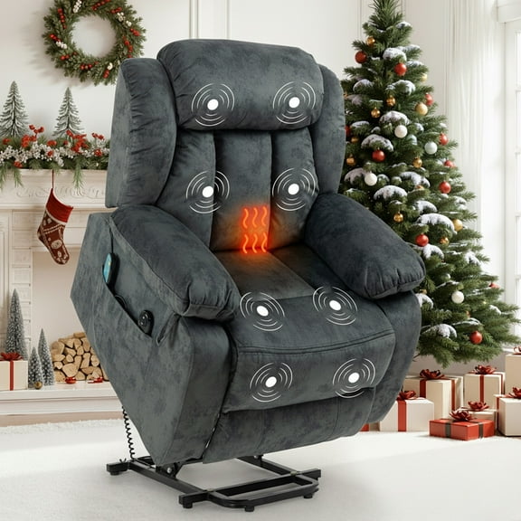UHOMEPRO Power Lift Recliner Chair Recliners for Elderly with Heat and Vibration Massage Recliner Chair for Living Room with Infinite Position and Side Pocket, with Remote Control, Blue