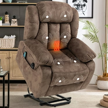 Power Lift Recliner Chair with Heat and Vibration Massage, UHOMEPRO Modern Fabric Elderly Electric Reclining Sofa with Remote Control and Side Pockets for Living Room Home Theater, Beige Brown