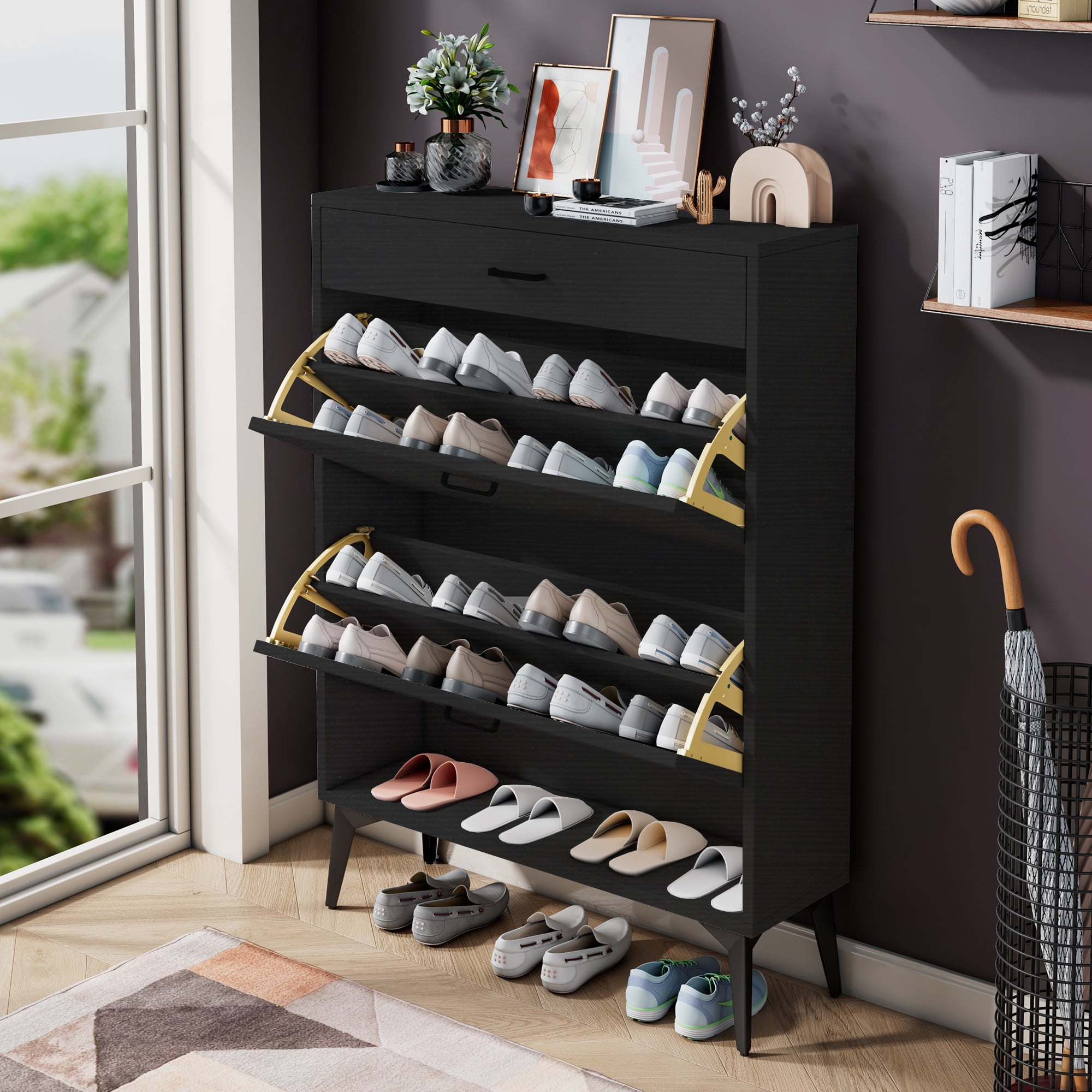 Organized Life Mirror Shoe Cabinet 3-Door Mirror Shoe Cabinet