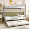 thumbnail image 1 of UHOMEPRO Silver Twin Metal Triple Bunk Bed Frame, Convertible 3 in 1 Twin Bunk Bed, Heavy Duty Steel Bed Frame with Guardrails and Ladder, Space Saving Bed for Dorms, Guest Rooms, 1 of 9