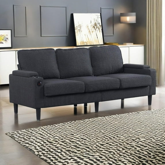 UHOMEPRO 76" Modern Upholstered Sectional Sofa, L-Shaped Couch with Storage Ottoman and Reversible Chaise for Living Room, Dark Gray Linen Fabric