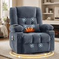 thumbnail image 1 of UHOMEPRO Swivel Rocker Recliner Chair with Massage and Heat, Reclining Lounge Chair with 8 Point Vibration, 65° Rocking, Cup Holders, USB Port and Storage Pockets, Blue, 1 of 8