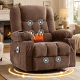 thumbnail image 1 of UHOMEPRO Swivel Rocker Recliner Chair with Massage and Heat, Reclining Lounge Chair with 8 Point Vibration, 65° Rocking, Cup Holders, USB Port and Storage Pockets, Brown, 1 of 8