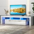 thumbnail image 1 of UHOMEPRO TV Stand for TV up to 80", High Gloss Entertainment Center with RGB LED Lights and Storage Shelves, White Media Console for Living Room, 1 of 14