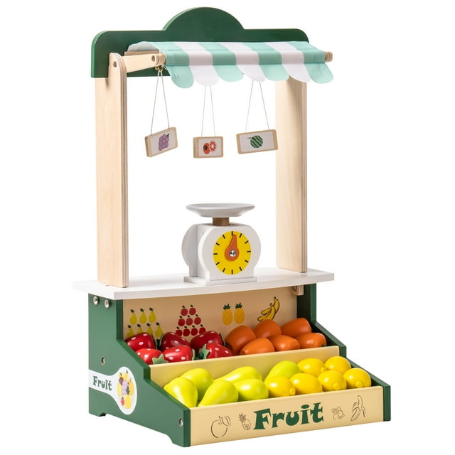 UHOMEPRO Toy Foods Grocery Store, Kids Wooden Farmers Market Stand