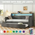 thumbnail image 1 of UHOMEPRO Twin Size Daybed with Trundle Included, Upholstered Linen Fabric Daybed with Charging Station and LED Lights, Modern Daybed Frame with Storage Shelves, No Box Spring Needed, Gray, 1 of 10