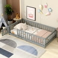 thumbnail image 1 of Twin Size Floor Bed with Door and Fence, UHOMEPRO Montessori Floor Bed with Slats and Safety Guardrails, Solid Wood Twin Bed Frame for Bedroom, Gray, 1 of 14