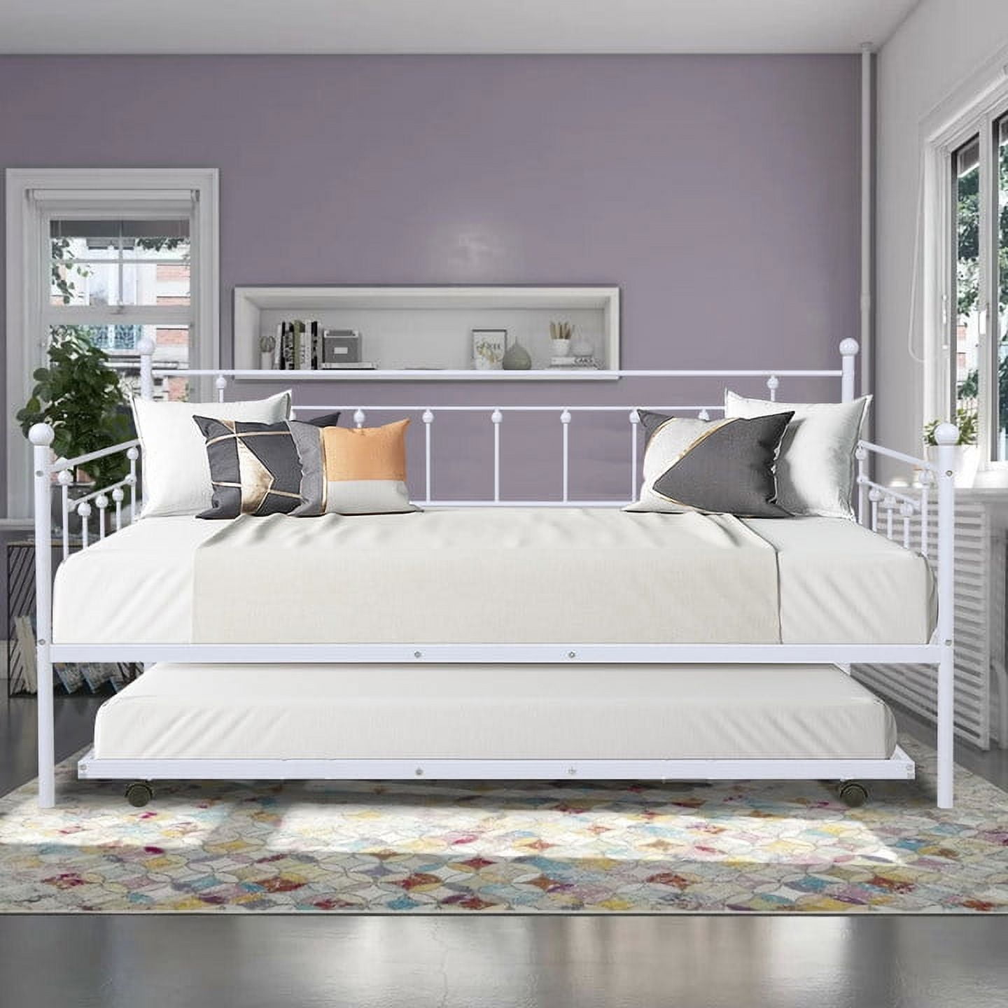 UHOMEPRO Twin Size Daybed with Pull Out Trundle Metal Dual use