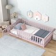 thumbnail image 1 of Twin Montessori Floor Bed for Toddlers, UHOMEPRO Kids Floor Bed with Safety Fence and Door, Low Profile Wood Platform Bed, No Box Spring Needed, Pink, 1 of 14