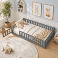 thumbnail image 1 of UHOMEPRO Twin Size Floor Bed with Slats and Safety Guardrail, Twin Size Montessori Floor Bed with Fence and Door, Easy Assemble Montessori Beds for Kids, Girls, Boys, Grey, 1 of 11
