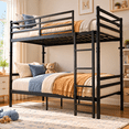 thumbnail image 1 of UHOMEPRO Twin Over Twin Bunk Bed, Convertible into 2 Separate Beds, Sturdy Metal Bunk Bed Frame with Anti-Slip Ladder, Safety Guardrails & Large Under-Bed Storage, Black, 1 of 11