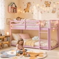thumbnail image 1 of UHOMEPRO Twin Over Twin Bunk Bed for Kids, Solid Wood Low Floor Bunk Bed with Safety Rail and Ladder, Heavy Duty Kids Bunk Bed, Space-Saving Bed Frame for Bedroom, Pink, 1 of 13