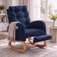 thumbnail image 1 of UHOMEPRO Upgraded Rocking Chair for Nursery, Modern Teddy Glider Rocker Chair with Footrest, High Backrest, Solid Wood Frame, Blue, 1 of 8