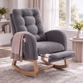 thumbnail image 1 of UHOMEPRO Upgraded Rocking Chair for Nursery, Modern Teddy Glider Rocker Chair with Footrest, High Backrest, Solid Wood Frame, Gray, 1 of 8