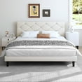 thumbnail image 1 of Queen Size Upholstered Bed Frame with Faux Leather Headboard, Beige Platform Bed with Wood Slats, No Box Spring Needed, Modern Bed Frame for Bedroom, 1 of 13