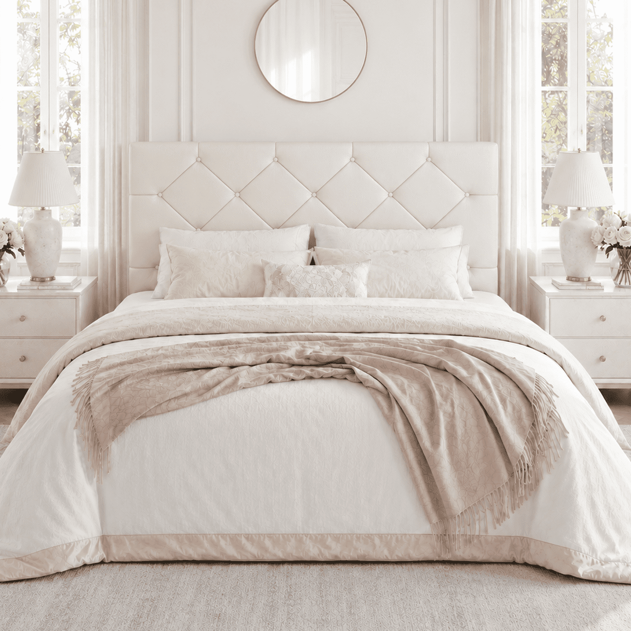 Queen Bed Frame with Upholstered Faux Leather Headboard, UHOMEPRO Platform Bed Frame with Wood Slat Support, No Box Spring Needed, Beige