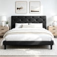 thumbnail image 1 of Queen Bed Frame with Upholstered Faux Leather Headboard, UHOMEPRO Platform Bed Frame with Wood Slat Support, No Box Spring Needed, Black, 1 of 10