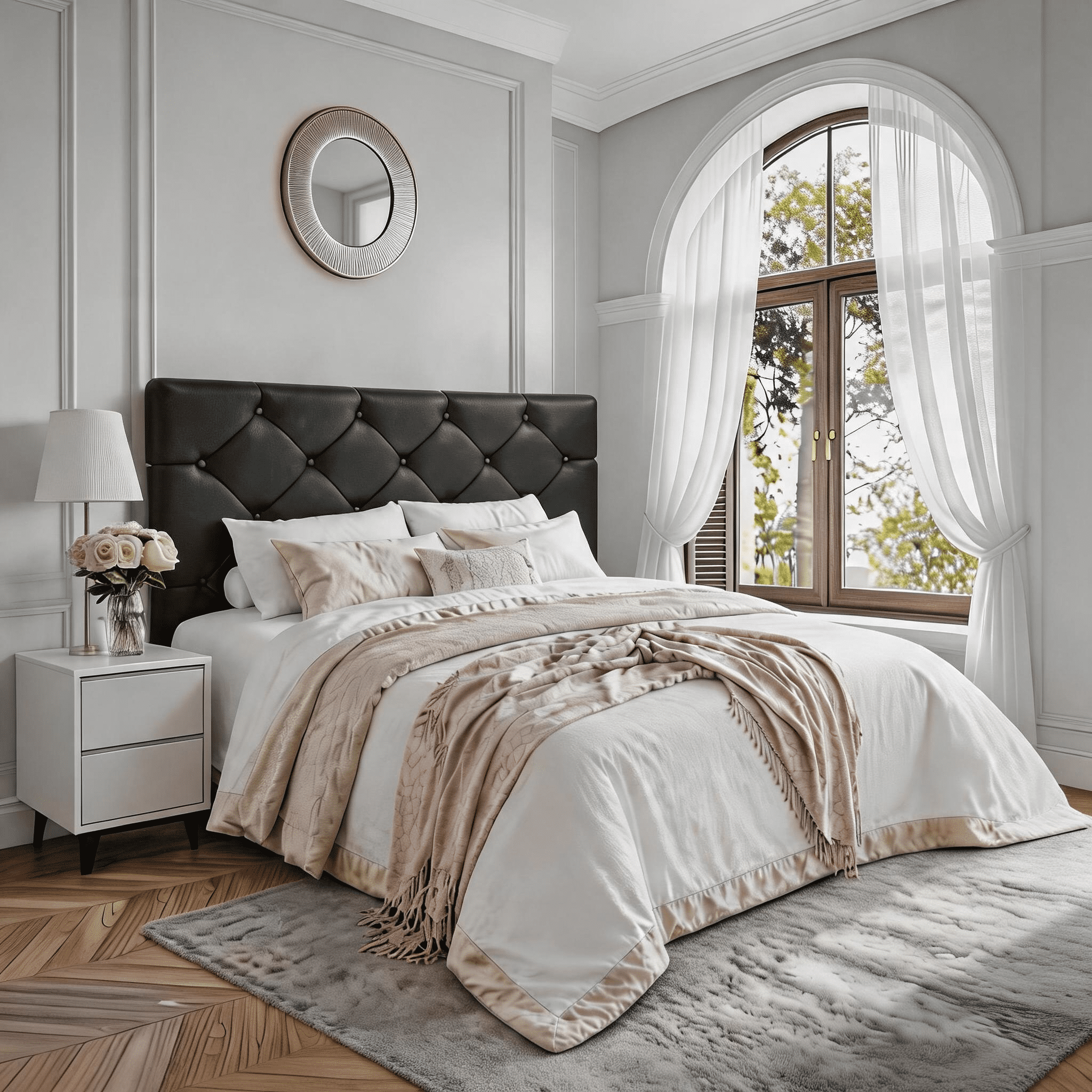 Queen Bed Frame with Upholstered Faux Leather Headboard, UHOMEPRO Platform Bed Frame with Wood Slat Support, No Box Spring Needed, Black