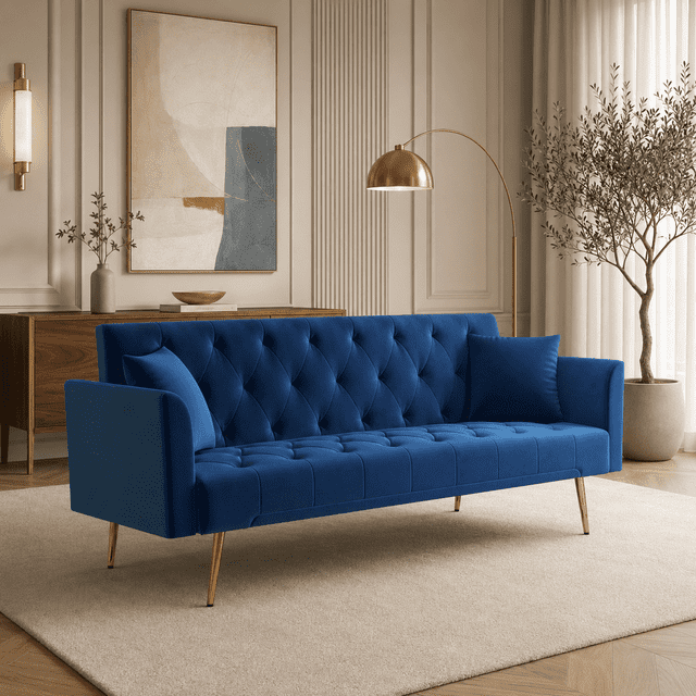 uhomepro Convertible Couch Sleeper, Modern Velvet Futon, Mid Century ...