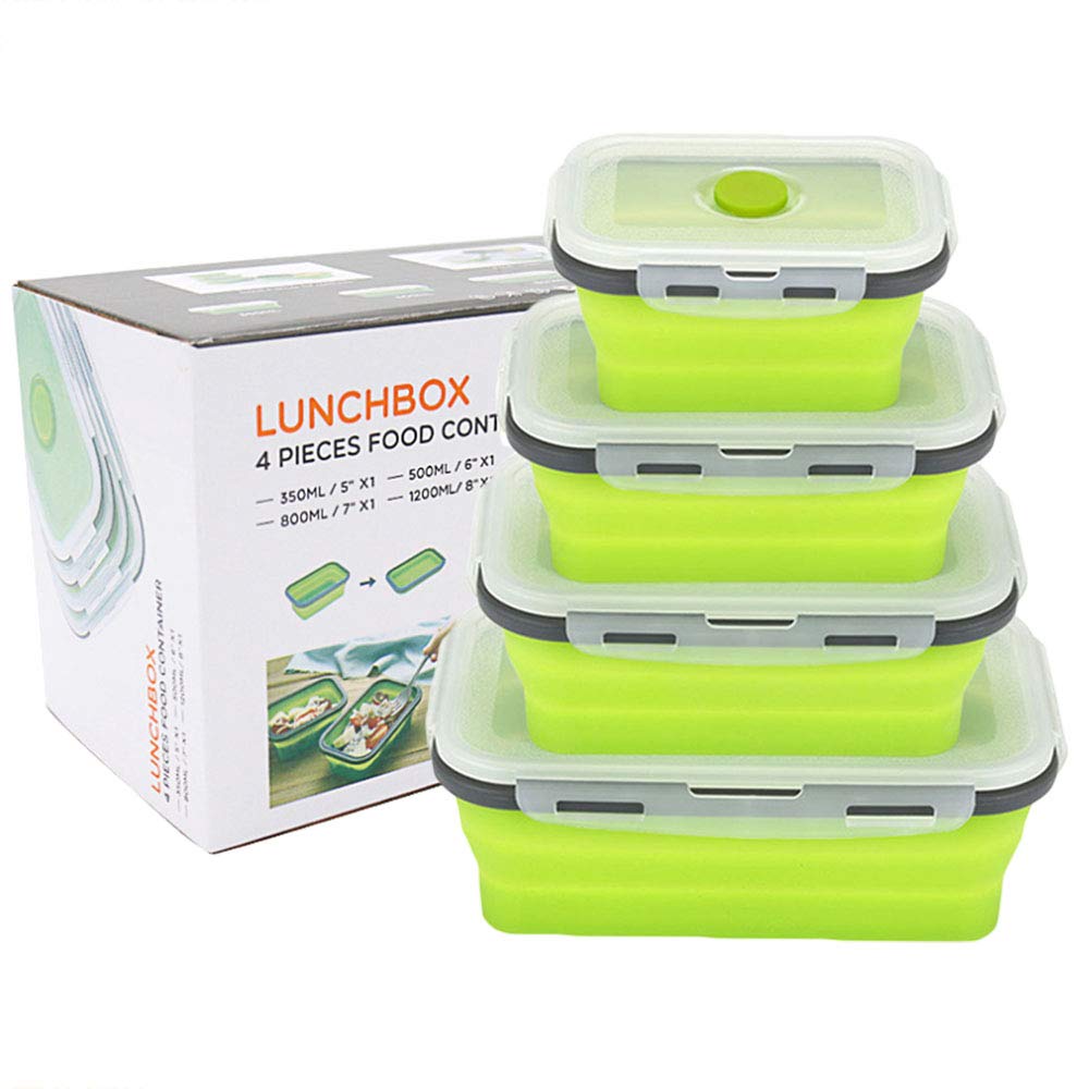 UHOOME Silicone Lunch Bento Box Collapsible Silicone Food Storage ...