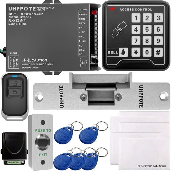 UHPPOTE 125KHz RFID Card Single Door Access Control Keypad System Kit with Fail Secure Electric Strike Lock Remote Control