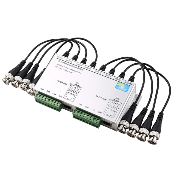 UHPPOTE 8 Channel HD CVI/TVI/AHD Passive Video Balun Transmitter Receiver BNC Male to UTP Cable for CCTV System (Aluminium Alloy Shell)