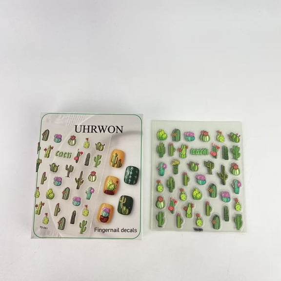 UHRWON Fingernail decals,Cactus Nail Decals - 5D Embossed Self-Adhesive Designs for Summer Nail Art Salon Decorations