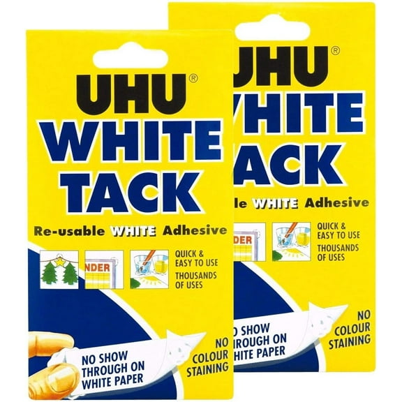 UHU White Tack Twin Pack - Sticky Reusable Adhesive - Pack of 2