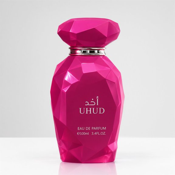 UHUD Eau de Parfum for Women, Faceted Magenta Gem Cut Flacon with Rounded Diamond Cap and Ribbed Silver Collar 3.4 fl oz 100ml, Sweet Floral Oriental Scent