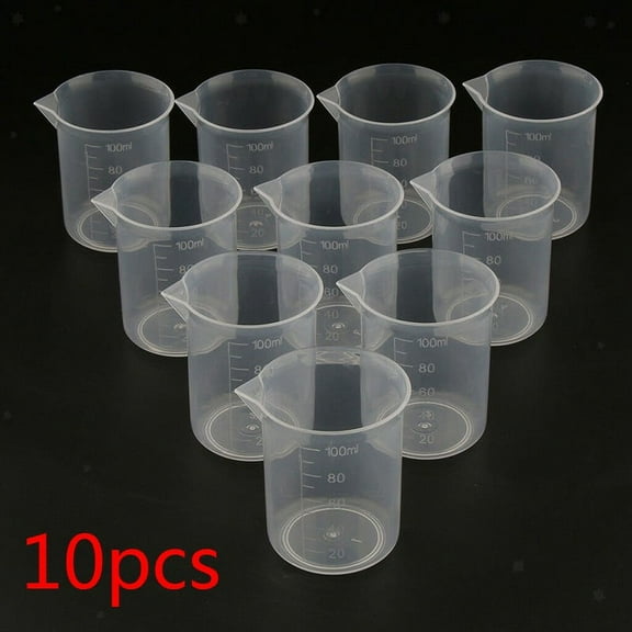 UHUSE 10Pcs Lab 100ml Plastic Graduated Measuring Beaker Liquid Cup Container