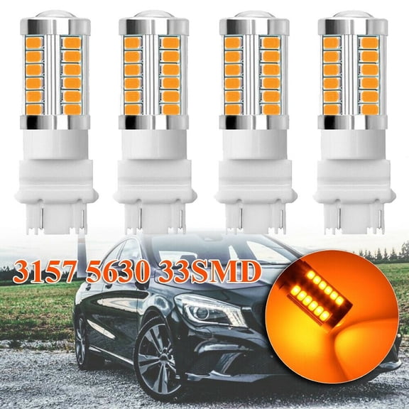 UHUSE 4Pcs Amber 3157 3457 3057 Signal 33SMD Backup Reverse Tail Turn LED Light Bulb