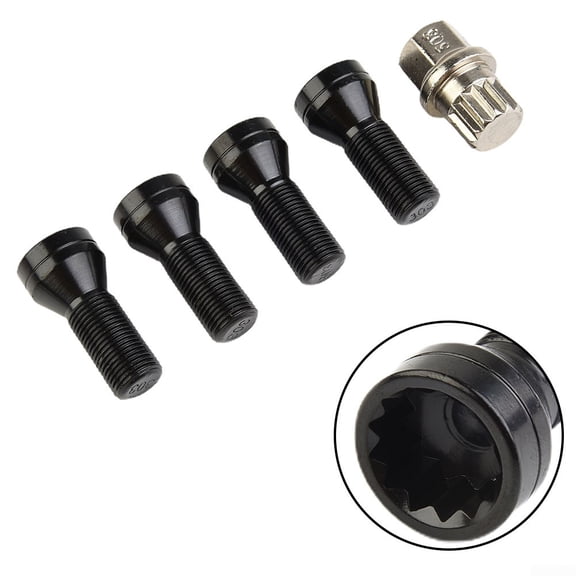 UHUSE 4pc M14 x1.25 BLACK ALLOY WHEEL LOCKING BOLTS LUG NUTS +KEY FOR BMW MINI R50