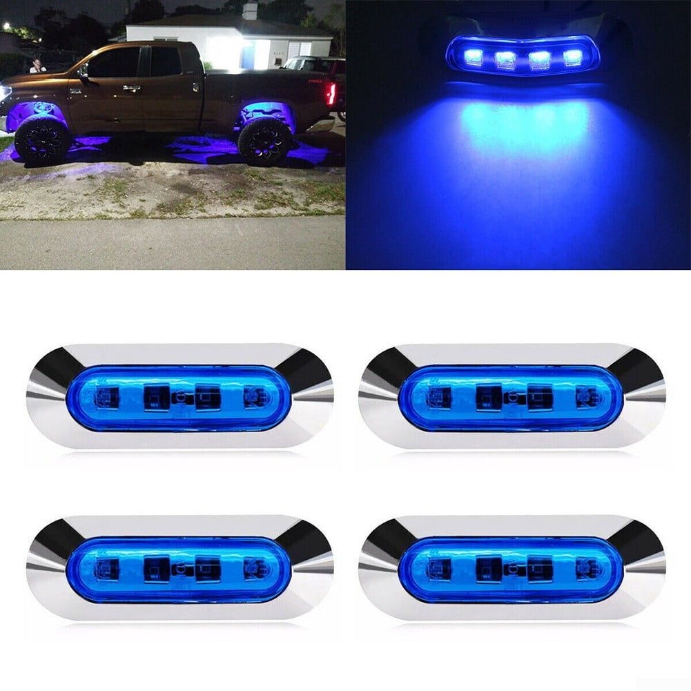 UHUSE 4x Blue 4LED 4" Side Marker Lights Truck Trailer RV Clearance