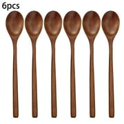 6 Piece Long Wooden Spoon Korean Style 9 Inch Natural Wood Soup