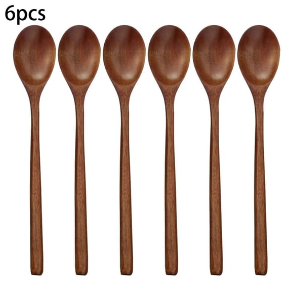 6 Piece Long Wooden Spoon Korean Style 9 '' Inch Natural Wood Soup