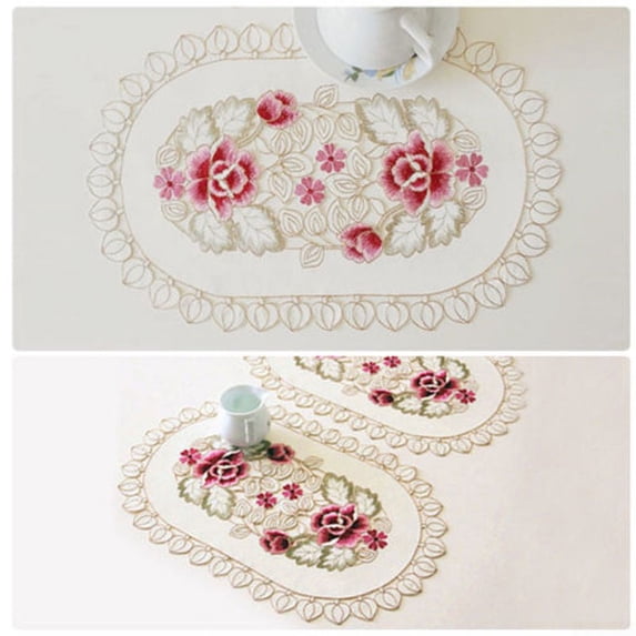UHUSE Dining Table Place Mat Vintage Embroidered Lace Fabric Placemat 30*45cm Floral