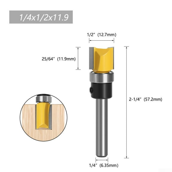 UHUSE Pattern Bit Industrial 1/4inch Shank Top Bearing Flush Trim Pattern Router Bits
