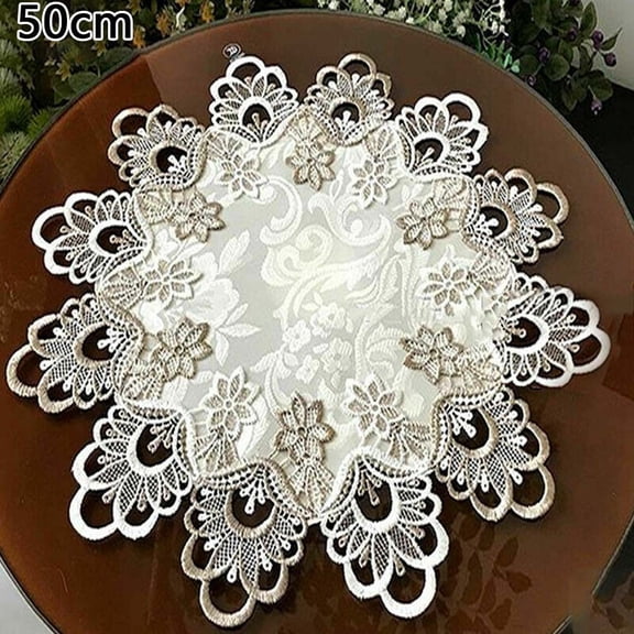 UHUSE Round Tablecloth Lace Floral Table Cover Dustproof Home Festival Table Cloth
