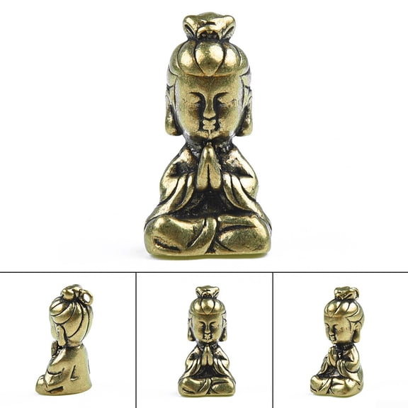 UHUSE Solid Brass Guanyin Buddha Figurine Mini Statue Ornament Home Office Desk Decor