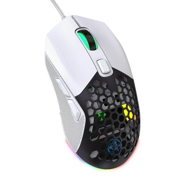 UHUYA Gaming Mouse Wired Gaming Mouse 7200 DPI Programmable Wired Gaming Mouse Mice LED RGB Backlight Programmable Mouse White