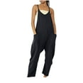 thumbnail image 1 of UHUYA Jumpsuits for Women Fashion Casual Cold Shoulder Jumpsuit Solid Suspender Jumpsuits Wide Pocket Leg Pant Black A XL US:10, 1 of 5