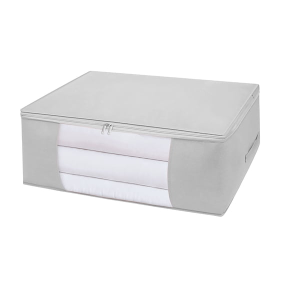 UHUYA Large Capacity Clothes Storage Bag Organizer with Reinforced Handle Thick Fabric for Comforters, Blankets, Bedding, Foldable with Sturdy Zipper, Clear Window, 56L, Gray