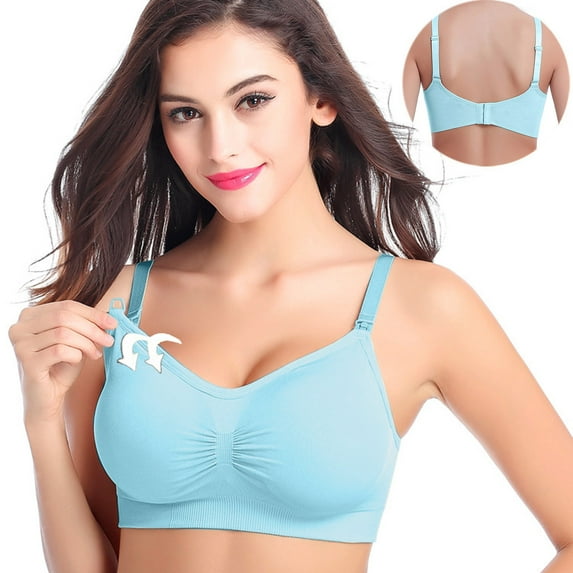 UHUYA Nursing Bra for Breastfeeding Comfort Pregnant Women Plain Color Bra Maternity Nursing Bras Vest Tops Blue Cup: D