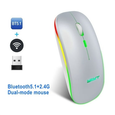 UHUYA Wireless Mouse 2.4G Wireless Bluetooth Dual Mode Gaming Mouse Backlit 1600DPI For PC Laptop Silver