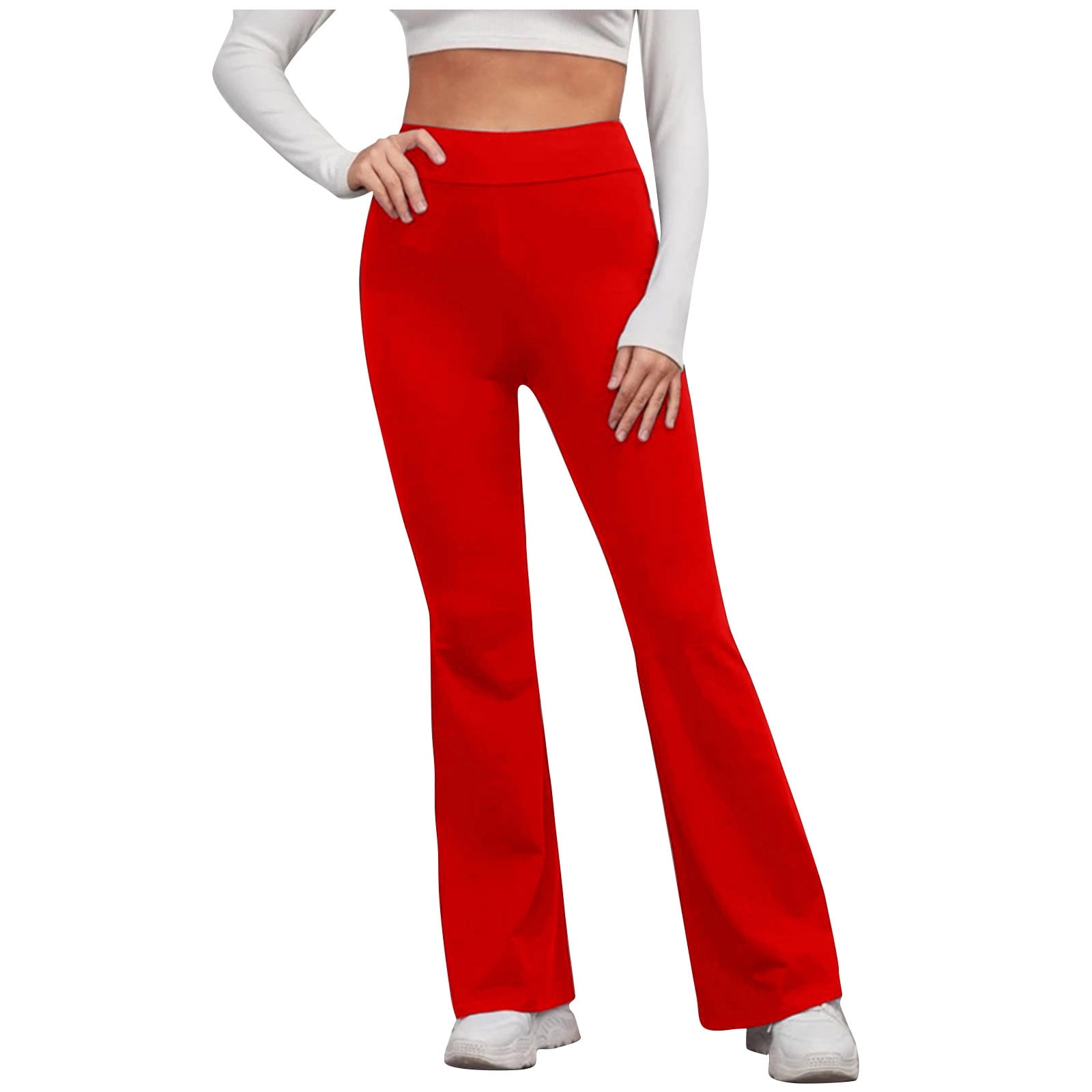 UHUYA Women Flare sweatpants Wide Leg Pants Casual Slim High Elastic Waist  Solid Color Sports Yoga Flare Pants Red L US:8