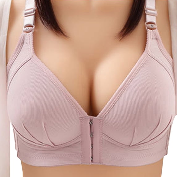 UHUYA Womens Bras Mothers Day Gifts Sexy Plus Size Solid Color Steel Ring Non-Magnetic Buckle Underwear Brasp Pink 44/100BC